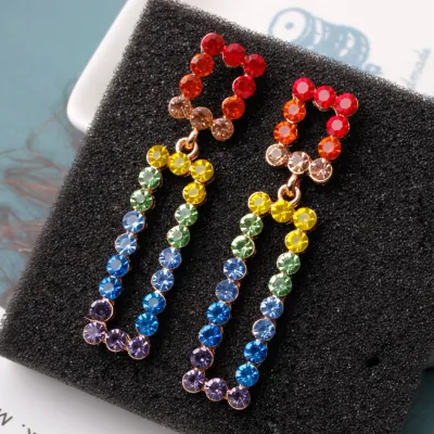 Geometric Pendant Colored Diamond Dangle Earrings for Women