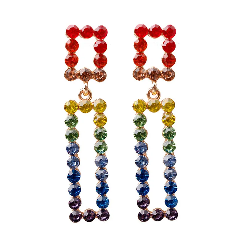 Geometric Pendant Colored Diamond Dangle Earrings for Women
