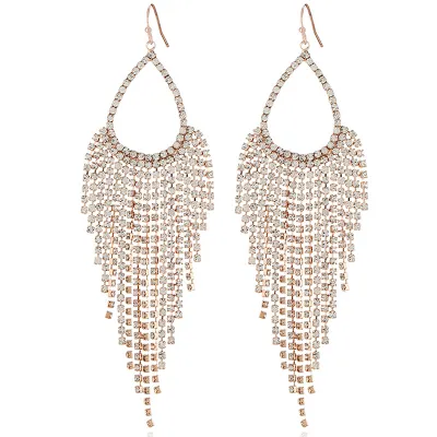 Temperamental Rhinestone Chain Decor Tassel Women's Metal Earrings