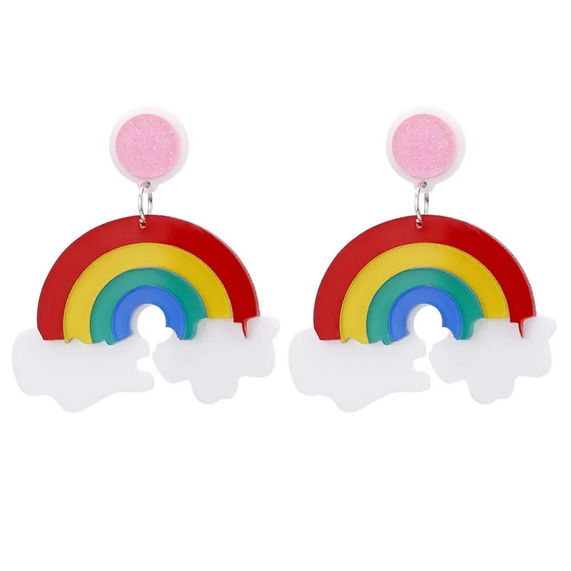 Cute Rainbow Cloud Design Acrylic Pendant Earrings for Women