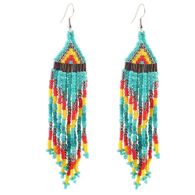Ethnic Handmade Colorful Beads Tassel Dangle Earrings