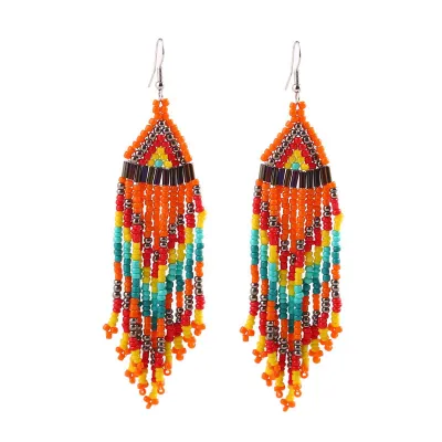 Ethnic Handmade Colorful Beads Tassel Dangle Earrings