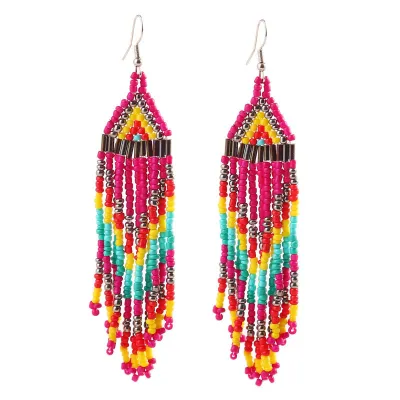Ethnic Handmade Colorful Beads Tassel Dangle Earrings
