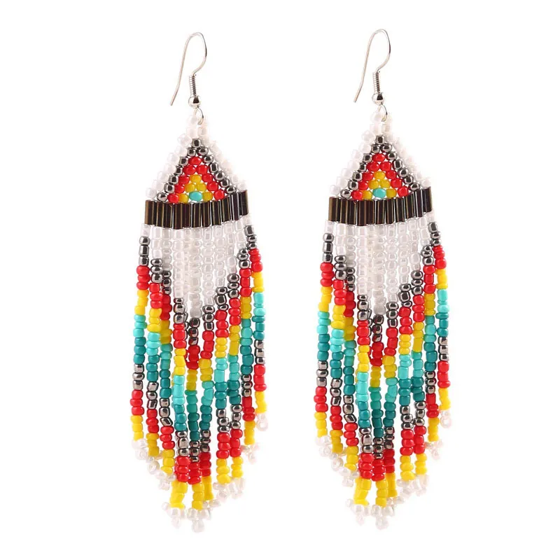 Ethnic Handmade Colorful Beads Tassel Dangle Earrings