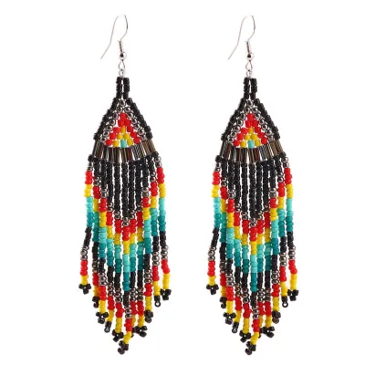 Ethnic Handmade Colorful Beads Tassel Dangle Earrings