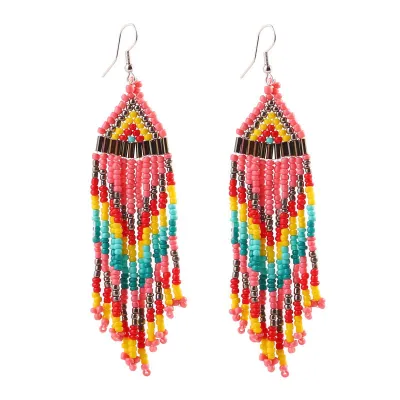 Ethnic Handmade Colorful Beads Tassel Dangle Earrings