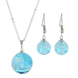 Transparent Blue Ball Pendant Necklace Earrings Set for Women
