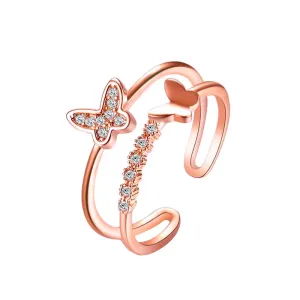Double Layer Butterfly Design Copper Fashion OL Women's Ring