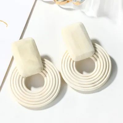 Creative Geometric Pattern Design Wooden Drop Earrings For Women