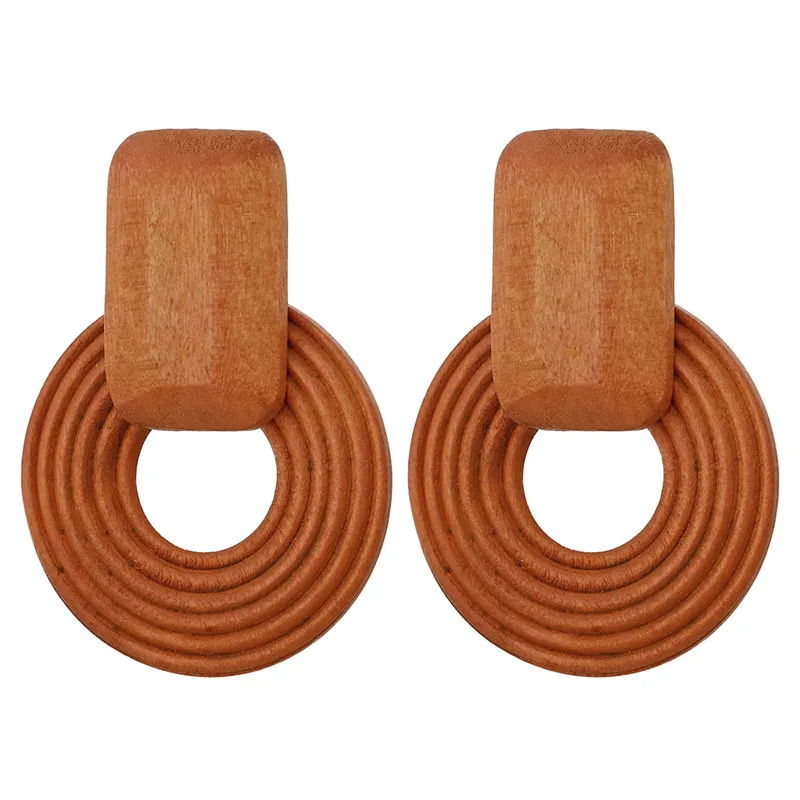 Creative Geometric Pattern Design Wooden Drop Earrings For Women