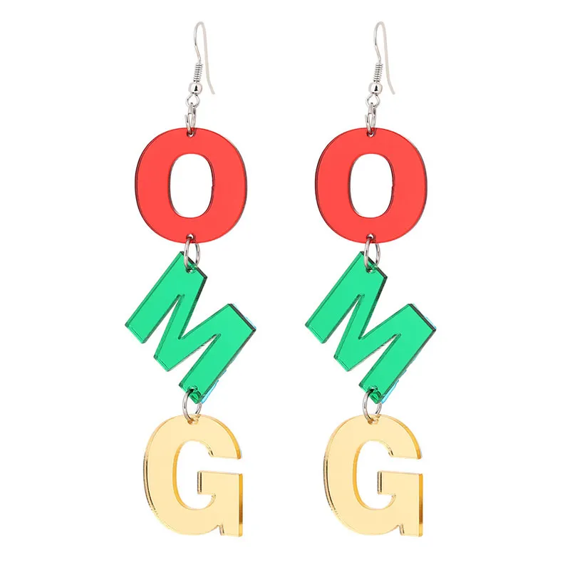 Creative OMG Letter Pendant Design Color Blocking Acrylic Women's Geometric Earrings