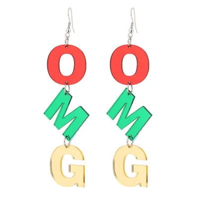 Creative OMG Letter Pendant Design Color Blocking Acrylic Women's Geometric Earrings