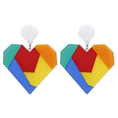 Fashion Love Heart Pendant Color Blocking Acrylic Earrings