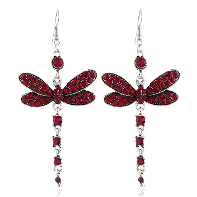 Vintage Dragonfly Rhinestone Dangle Earrings for Women