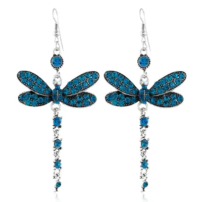 Vintage Dragonfly Rhinestone Dangle Earrings for Women