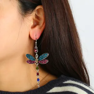 Vintage Dragonfly Rhinestone Dangle Earrings for Women