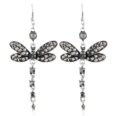 Vintage Dragonfly Rhinestone Dangle Earrings for Women