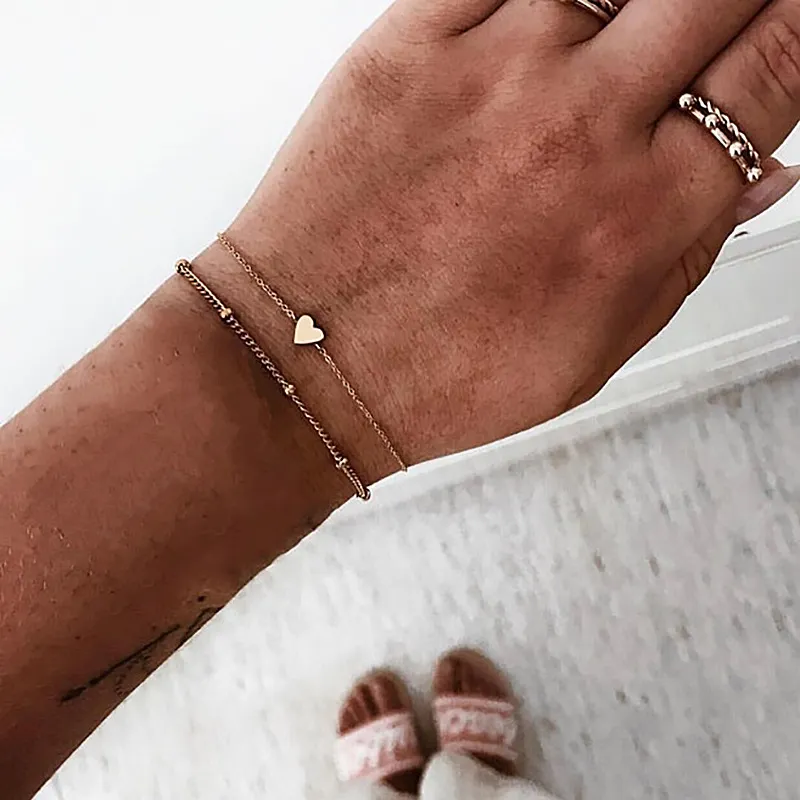 Minimalist Love Heart Alloy Bracelets Set Women's Jewelry