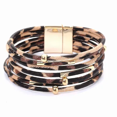 Fashion Leopard Pattern PU Leather Bracelet Women's Ethnic Style