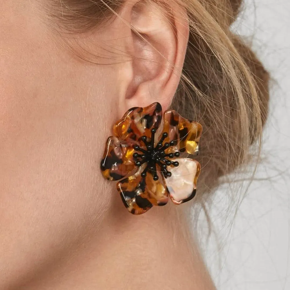 Vintage Flower Leopard Pattern Acrylic Stud Earrings for Women