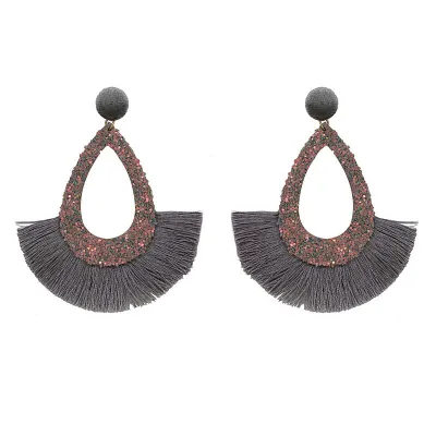 Geometric Water Drop Solid Color Tassel Earrings for Women Ethnic Style