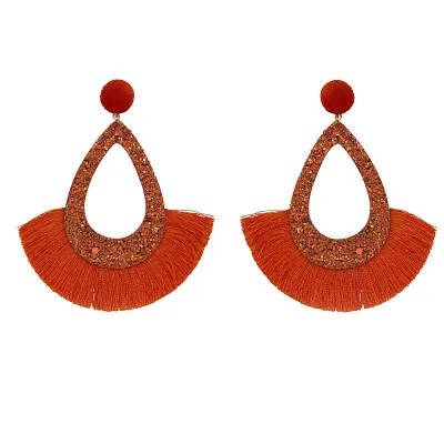 Geometric Water Drop Solid Color Tassel Earrings for Women Ethnic Style