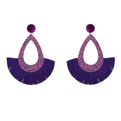 Geometric Water Drop Solid Color Tassel Earrings for Women Ethnic Style