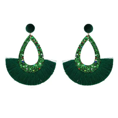 Geometric Water Drop Solid Color Tassel Earrings for Women Ethnic Style