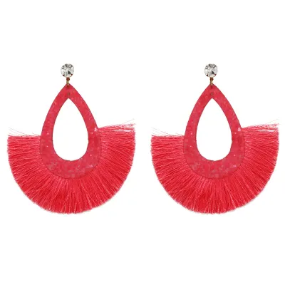 Geometric Water Drop Solid Color Tassel Earrings for Women Ethnic Style