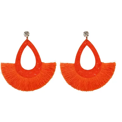 Geometric Water Drop Solid Color Tassel Earrings for Women Ethnic Style