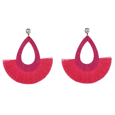 Geometric Water Drop Solid Color Tassel Earrings for Women Ethnic Style