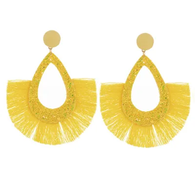 Geometric Water Drop Solid Color Tassel Earrings for Women Ethnic Style