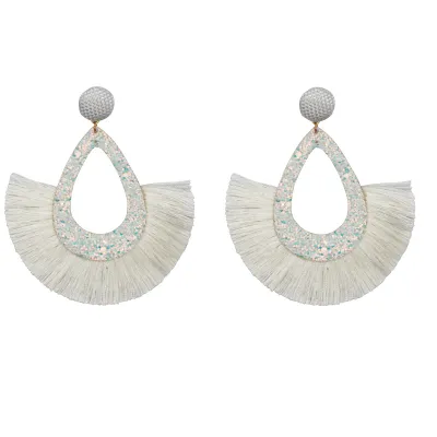 Geometric Water Drop Solid Color Tassel Earrings for Women Ethnic Style