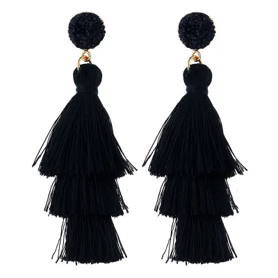 Three Layer Solid Color Long Tassel Geometric Resin Women's Earrings