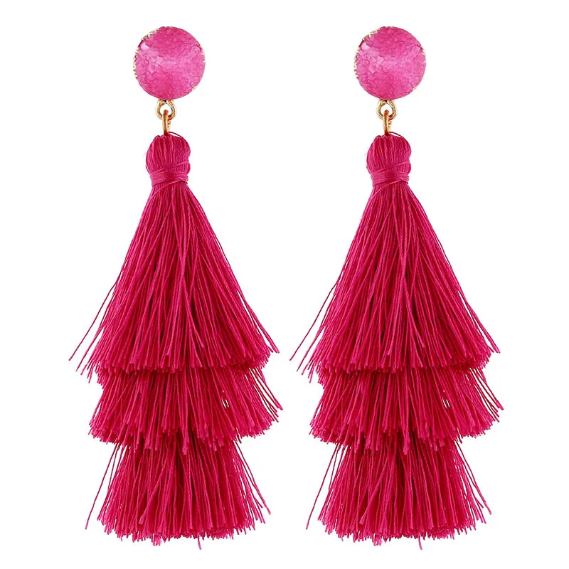 Three Layer Solid Color Long Tassel Geometric Resin Women's Earrings