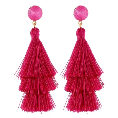 Three Layer Solid Color Long Tassel Geometric Resin Women's Earrings