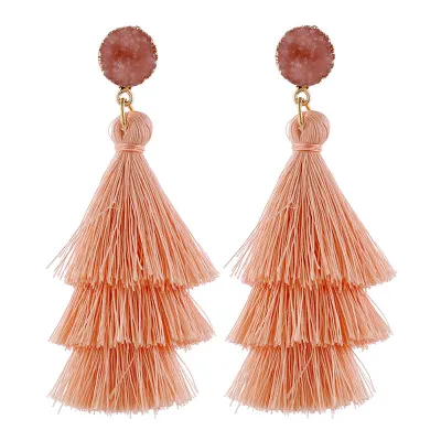Three Layer Solid Color Long Tassel Geometric Resin Women's Earrings