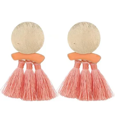 Vintage Round Metal Decor Long Section Tassel Earrings