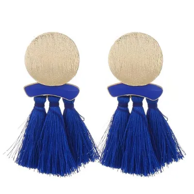 Vintage Round Metal Decor Long Section Tassel Earrings