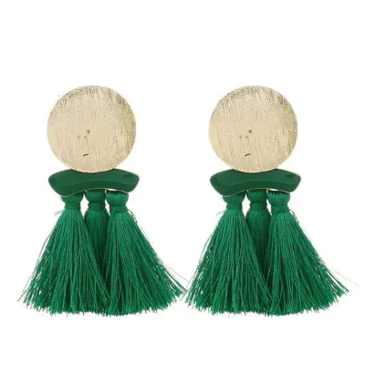 Vintage Round Metal Decor Long Section Tassel Earrings