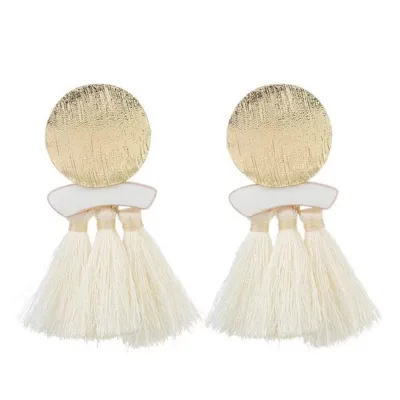 Vintage Round Metal Decor Long Section Tassel Earrings