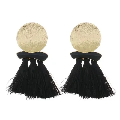 Vintage Round Metal Decor Long Section Tassel Earrings