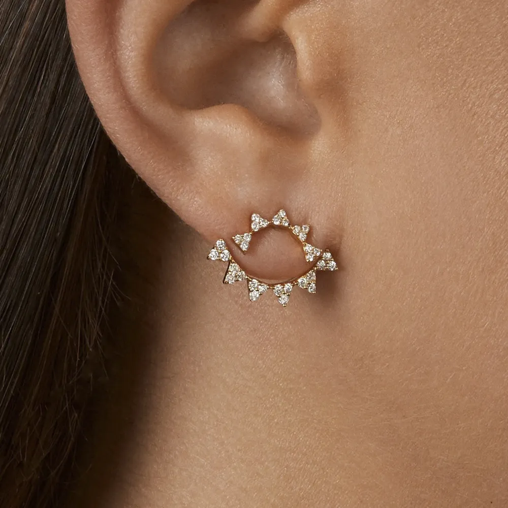 Triangle Shape Back Hanging Zircon Decor Acrylic Stud Earrings
