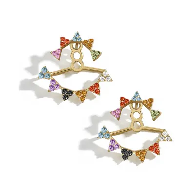 Triangle Shape Back Hanging Zircon Decor Acrylic Stud Earrings