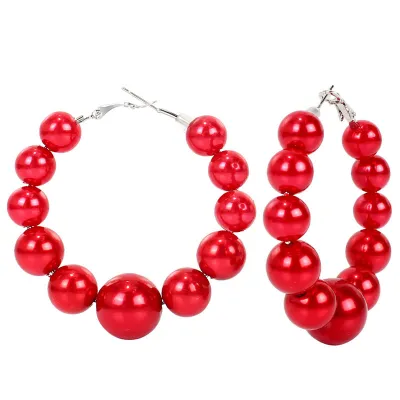 Fashion Solid Color Beads Decor Hoop Earrings For Women