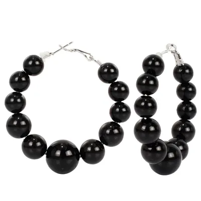 Fashion Solid Color Beads Decor Hoop Earrings For Women