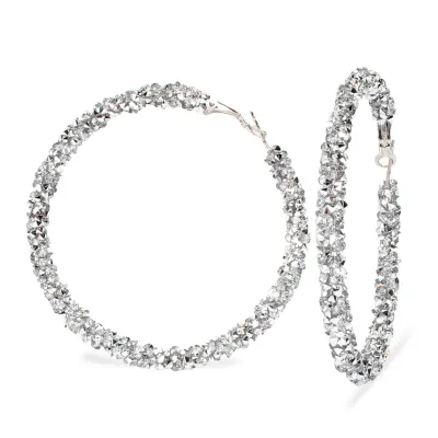Shiny Rhinestone Paillette Hoop Earrings for Women