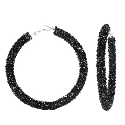 Shiny Rhinestone Paillette Hoop Earrings for Women