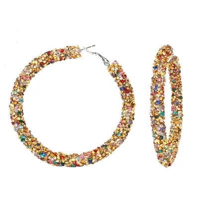 Shiny Rhinestone Paillette Hoop Earrings for Women