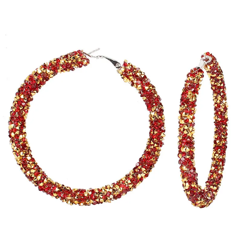 Shiny Rhinestone Paillette Hoop Earrings for Women